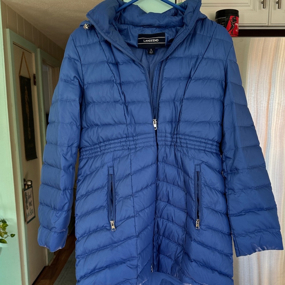 Lands' End Women's Blue Quilted Puffer Coat